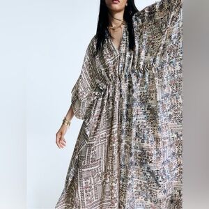 Hm silk blend graphic print kaftan dress xs-s